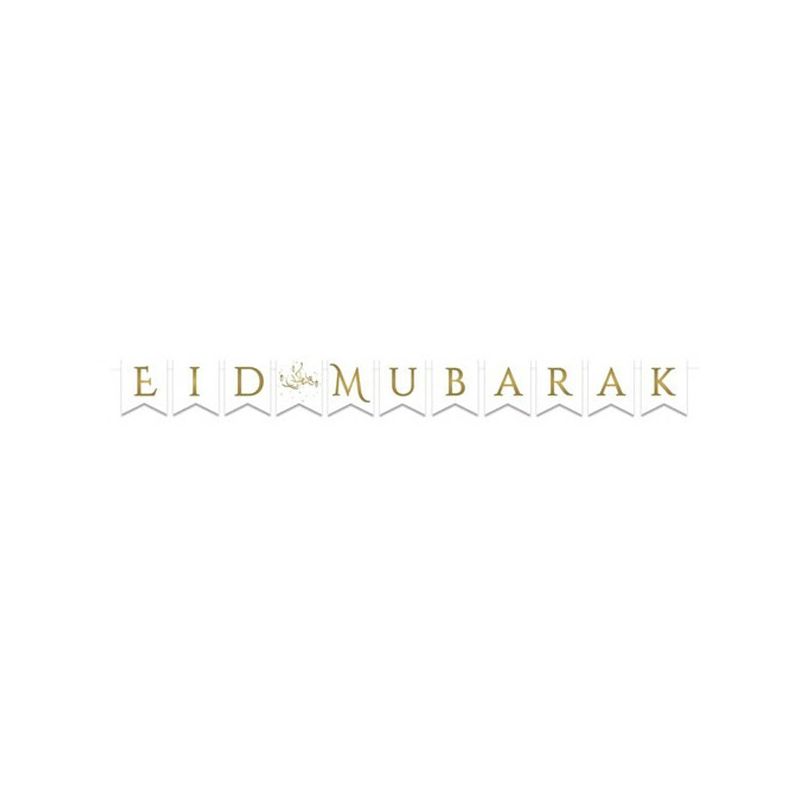 Foto van Ramadan eid mubarak - letter banner/vlaggenlijn - 3,5 meter - wit/goud - vlaggenlijnen