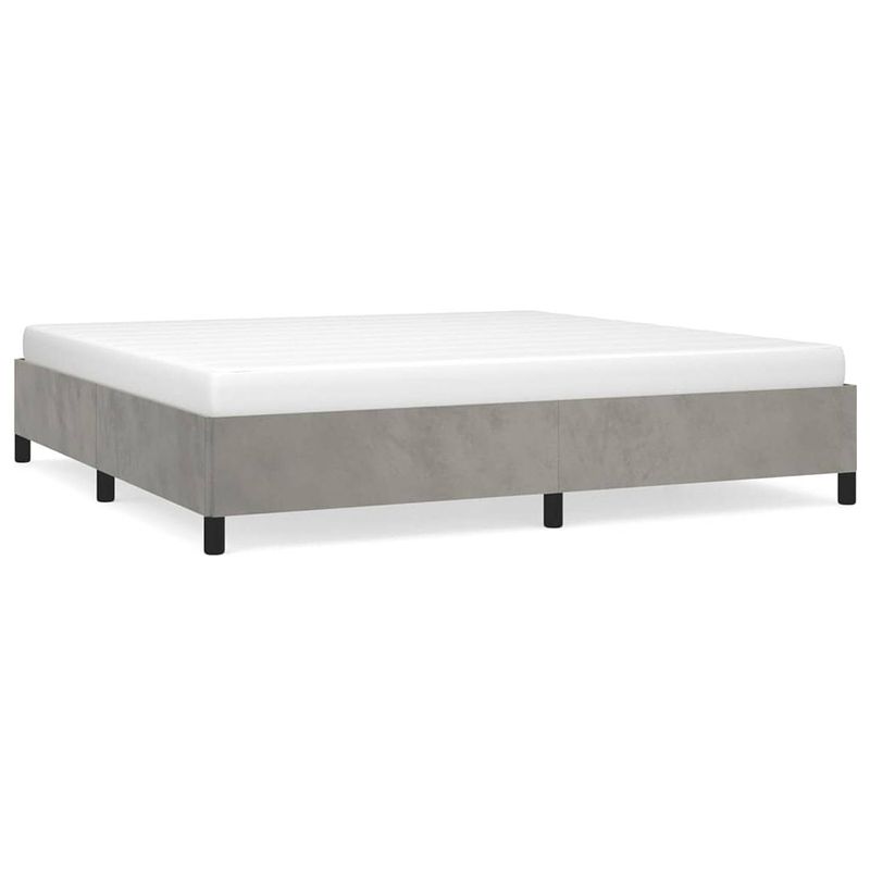 Foto van The living store bedframe - fluweel - ondersteunende poten - multiplex lattenbodem - lichtgrijs - 203 x 203 x 35 cm