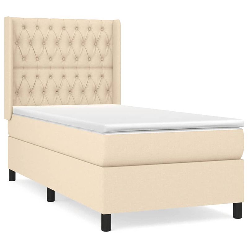 Foto van The living store boxspring met matras stof crèmekleurig 90x190 cm - bed