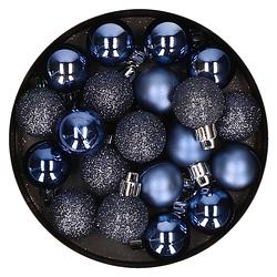 Foto van 20x stuks kleine kunststof kerstballen donkerblauw 3 cm - kerstbal