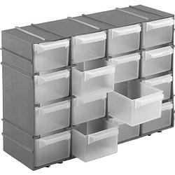 Foto van Ophangbare grijze staande opbergboxen/sorteerboxen met 16 vakken 22 cm - gereedschap opbergkisten