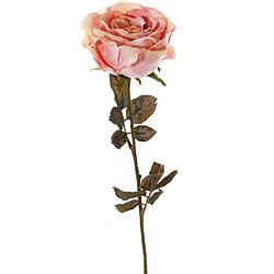 Foto van Top art kunstbloem roos calista - oud roze - 66 cm - kunststof steel - decoratie bloemen - kunstbloemen