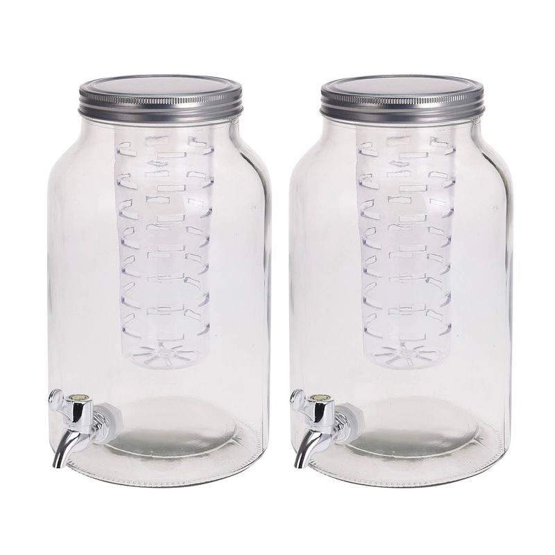 Foto van Set van 2x stuks glazen drank dispenser met infuser 4 liter - drankdispensers