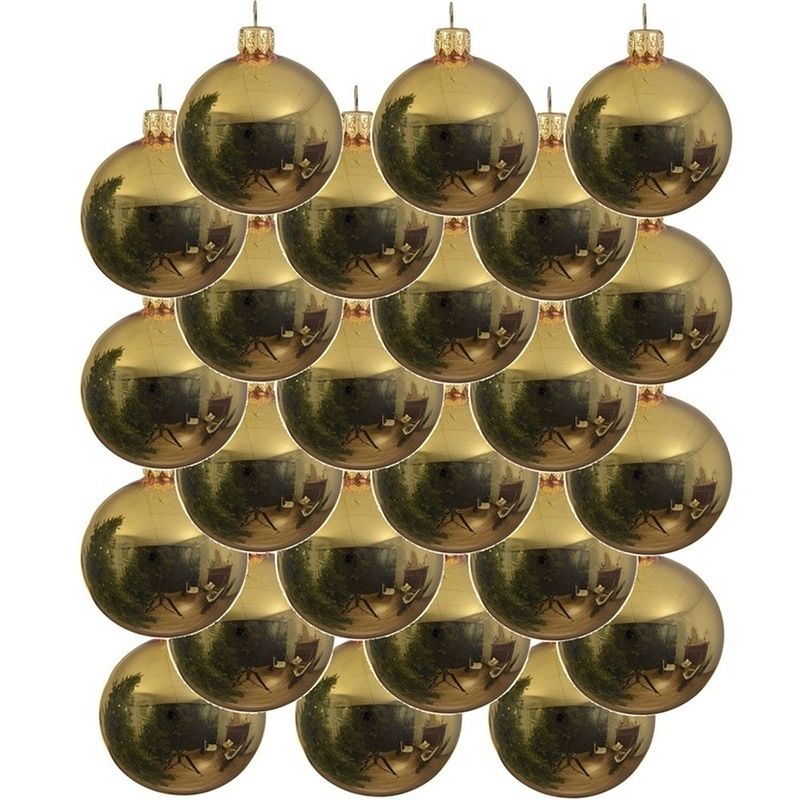 Foto van 24x glazen kerstballen glans goud 8 cm kerstboom versiering/decoratie - kerstbal