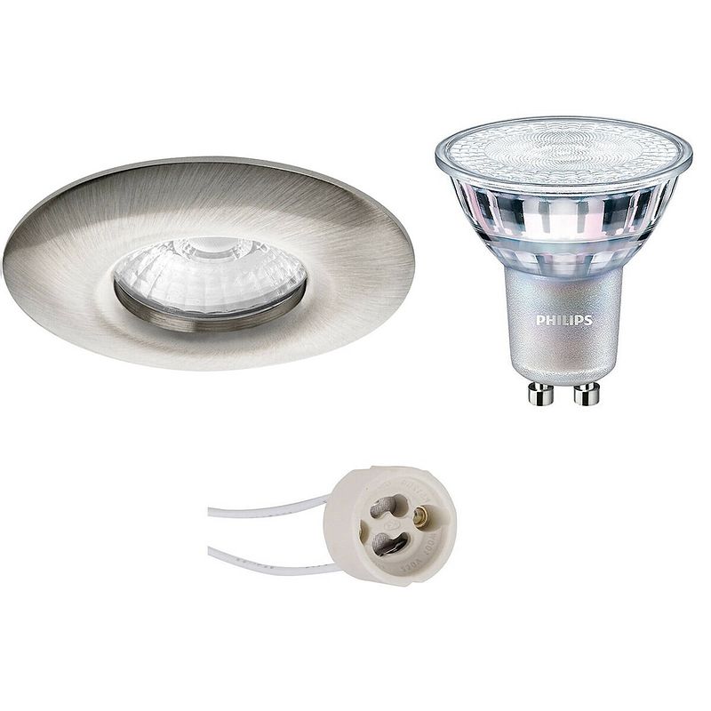 Foto van Led spot set - pragmi luno pro - waterdicht ip65 - gu10 fitting - inbouw rond - mat nikkel - ø82mm - philips - master