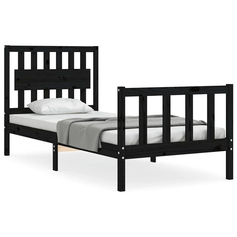 Foto van The living store bed the living store massief grenenhouten bedframe - 195.5 x 95.5 x 100 cm - zwart