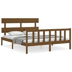 Foto van The living store grenenhouten bedframe 150 x 200 cm - honingbruin - stevig en duurzaam