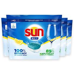 Foto van Sun - all-in one lemon - 100% oplosbare tabletfolie - 4 x 40 stuks -160 vaatwastabletten - voordeelverpakking