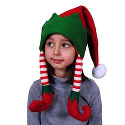 Foto van Elfen mutsen/kerstmutsen rood/groen voor kinderen - verkleedhoofddeksels