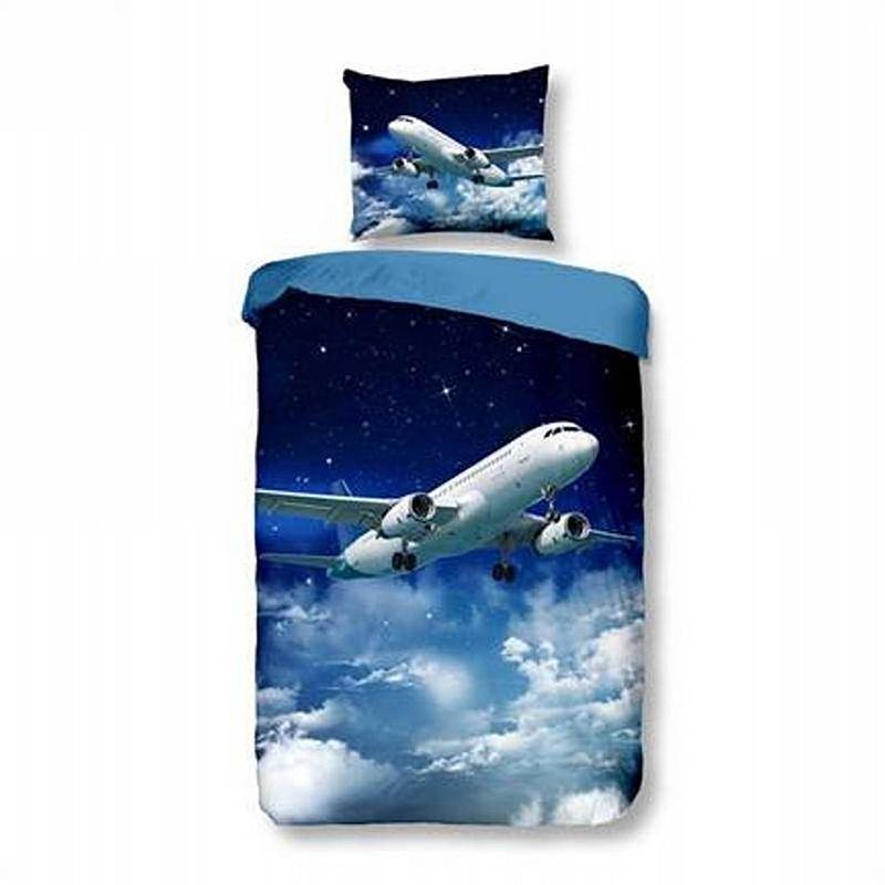 Foto van Snoozing plane flanel dekbedovertrek - flanel / katoen - peuter (120x150 cm + 1 sloop) - blue