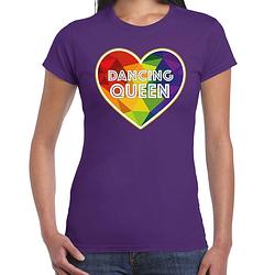 Foto van Bellatio decorations gay pride shirt - dancing queen - regenboog - dames - paarsa  xs - feestshirts