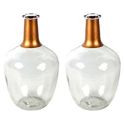 Foto van Countryfield bloemenvaas firm big bottle - 2x - helder transparant/koper - glas - d15 x h25 cm - vazen