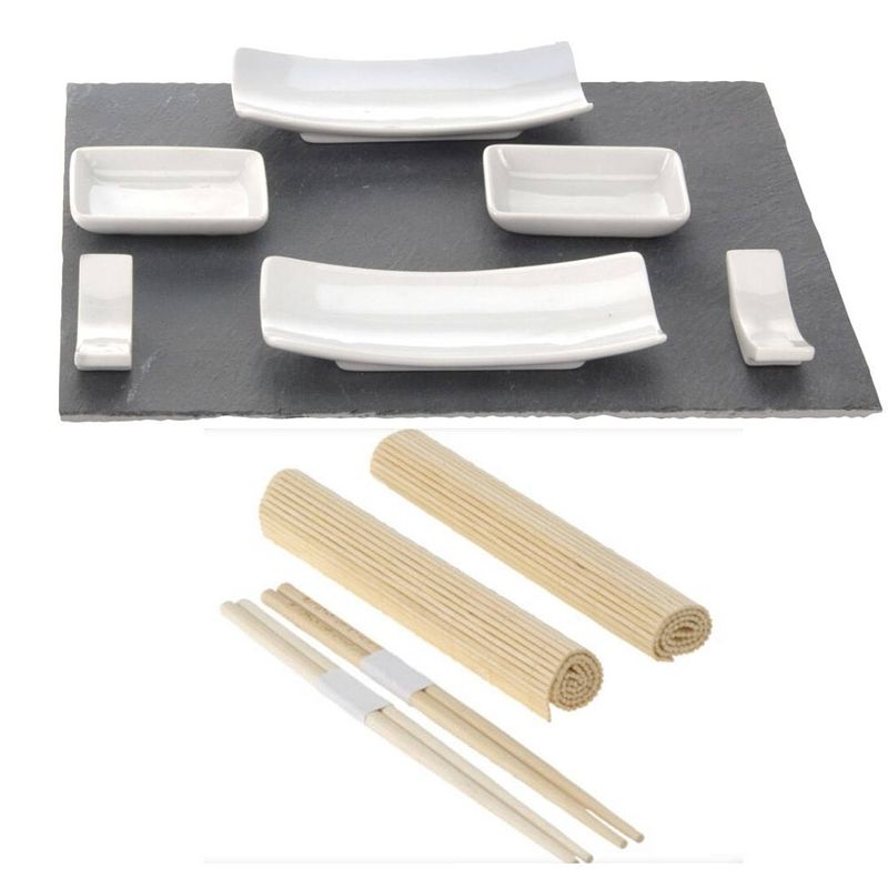 Foto van Excellent houseware sushi servies set - 11-delig - leisteen - voor 2 personen - keukengerei