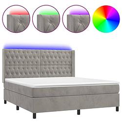 Foto van The living store bed fluweel - pocketvering - led - 203 x 163 x 118/128 cm - lichtgrijs