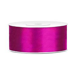 Foto van 1x hobby/decoratie fuchsia roze satijnen sierlint 2,5 cm/25 mm x 25 meter - cadeaulinten