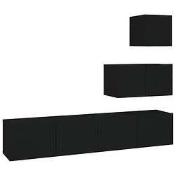 Foto van The living store tv-meubelset - zwarte bewerkt hout - 30.5 x 30 x 30 cm / 60 x 30 x 30 cm / 80 x 30 x 30 cm (b x d x h)