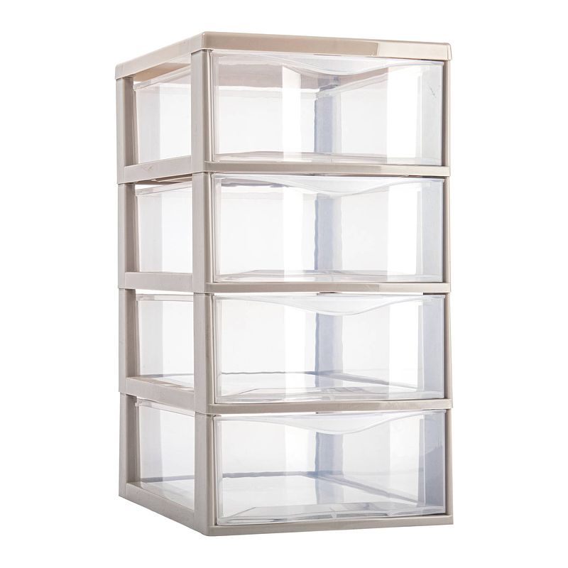 Foto van Plasticforte ladeblokje/bureau organizer 4x lades - transparant/beige - l18 x b25 x h33 cm - ladeblok