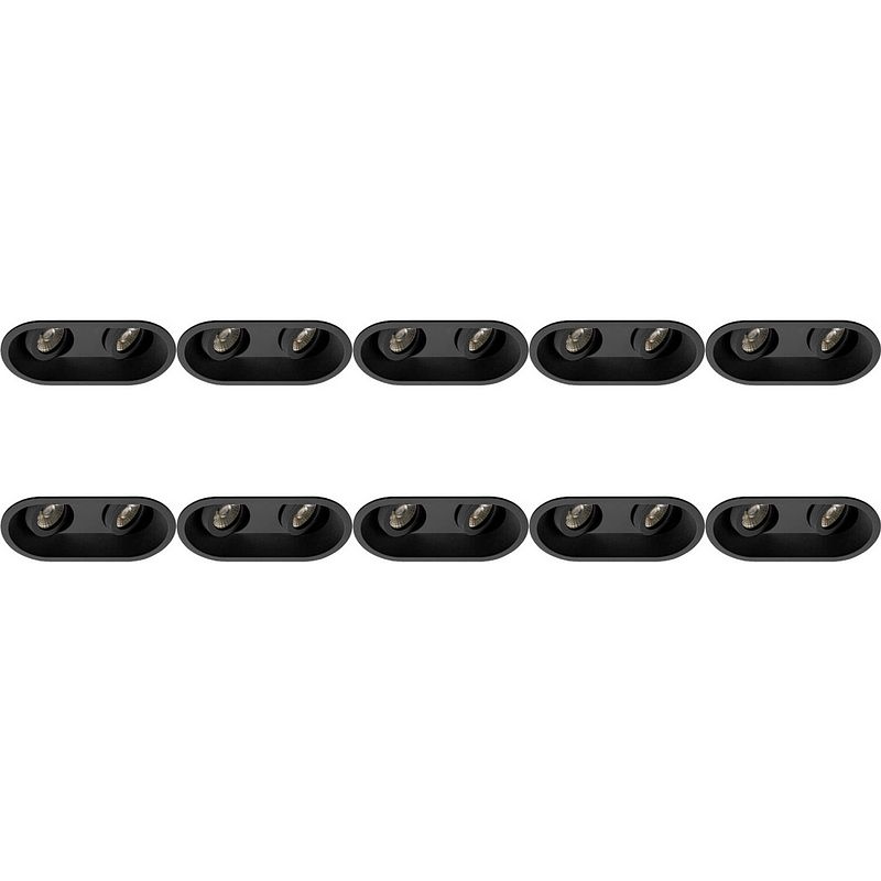 Foto van Spot armatuur 10 pack - pragmi zano pro - gu10 fitting - inbouw ovaal dubbel - mat zwart - aluminium - kantelbaar -