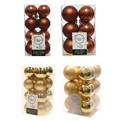 Foto van Kerstversiering kunststof kerstballen mix goud/terra bruin 4 en 6 cm pakket van 80x stuks - kerstbal