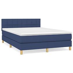 Foto van The living store boxspringbed - blauw - 203 x 144 x 78/88 cm - pocketvering matras - middelharde ondersteuning