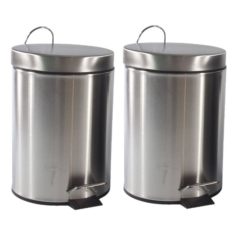 Foto van 2x stuks pedaalemmers/prullenbakjes 3 liter rvs d21 x h30 cm zilver - pedaalemmers