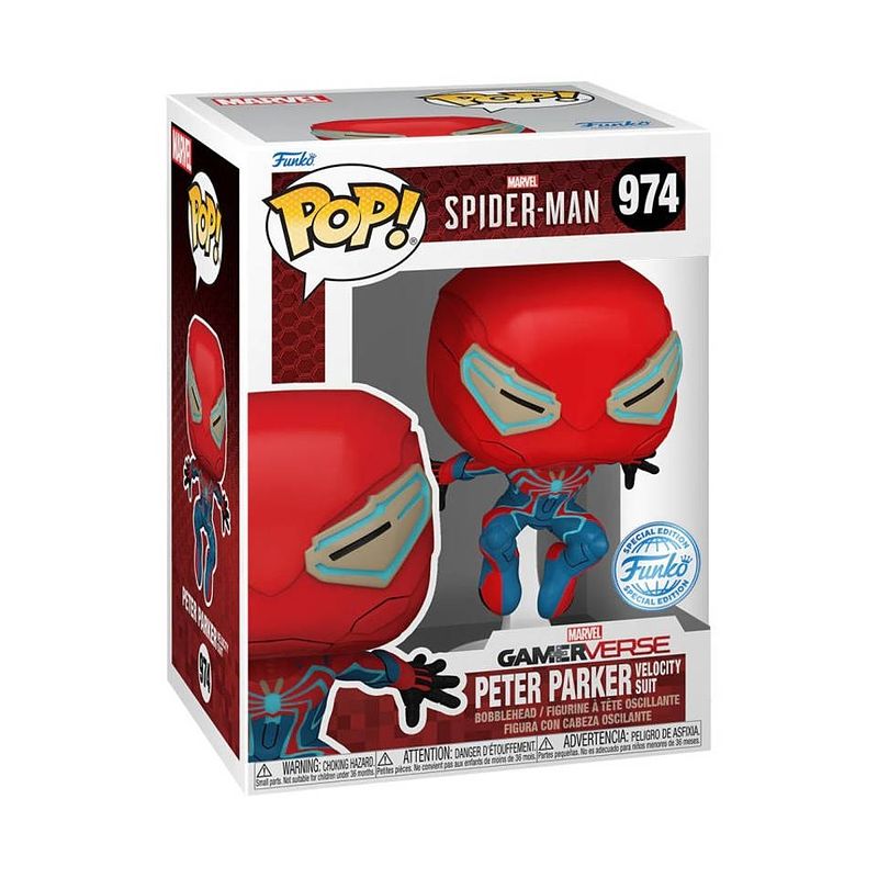 Foto van Funko pop! figuur marvel spider-man 2 peter parker velocity suit