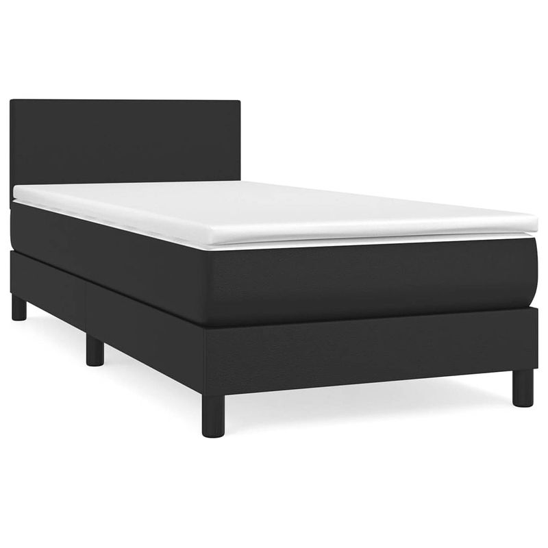 Foto van The living store boxspringbed - zwart kunstleren bed 203 x 90 x 78/88 cm - inclusief pocketvering matras en topmatras