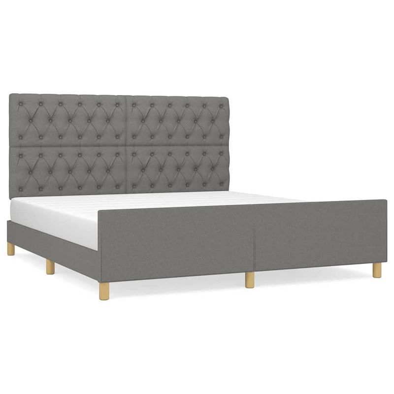 Foto van The living store bedframe donkergrijs 203x166x118/128 cm - verstelbaar hoofdeind - stabiele poten - multiplex