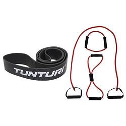 Foto van Tunturi - fitness set - weerstandsband zwart - extra heavy - tubing set rood