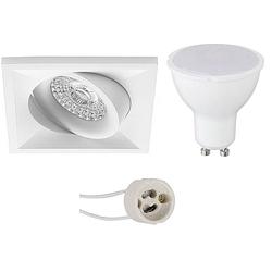 Foto van Led spot set - pragmi qiundo pro - gu10 fitting - inbouw vierkant - mat wit - 4w - natuurlijk wit 4200k - kantelbaar -