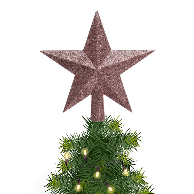 Foto van Kunststof piek kerst ster oudroze met glitters h19 cm - kerstboompieken