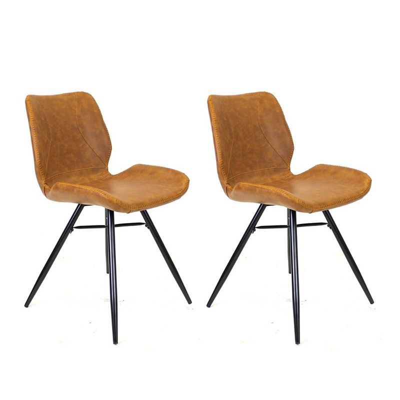 Foto van Set van 2 eetkamerstoelen industrieel beau cognac