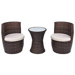 Foto van Vidaxl 3-delige bistroset met kussens poly rattan bruin