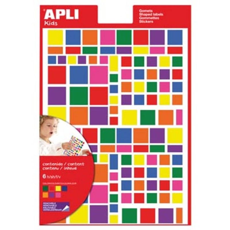 Foto van Apli kids verwijderbare stickers, vierkant, blister met 756 stuks in geassorteerde kleuren en groottes