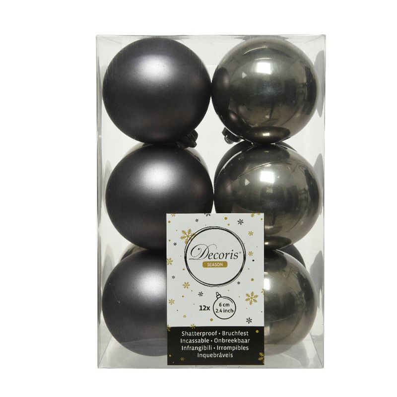 Foto van 24x stuks kunststof kerstballen antraciet (warm grey) 6 cm glans/mat - kerstbal