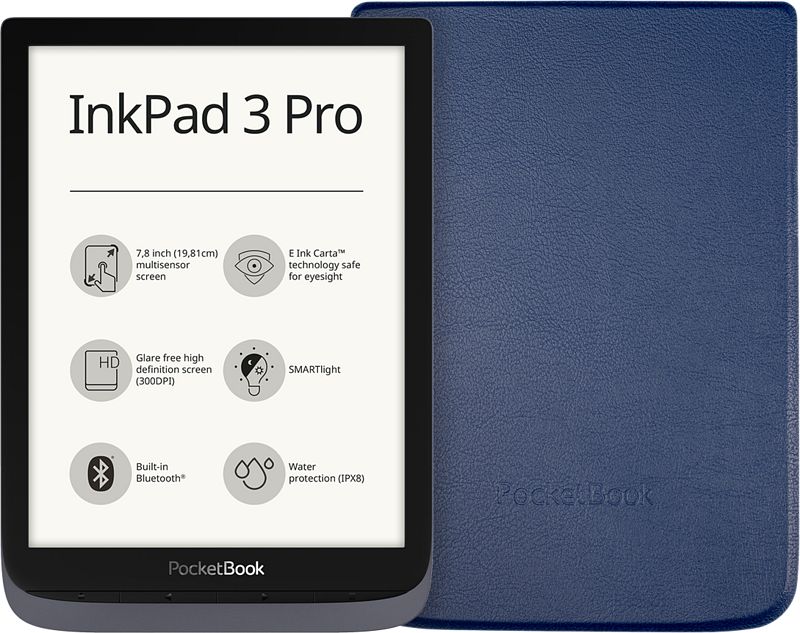 Foto van Pocketbook inkpad 3 pro zwart + pocketbook shell book case blauw