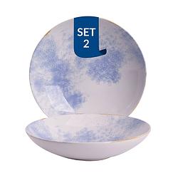 Foto van James cooke bord diep clouded charm 22 cm blauw wit stoneware 2 stuks