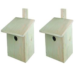 Foto van 2x stuks doe-het-zelf houten vogelhuisjes/nestkasten 23 cm - vogelhuisjes