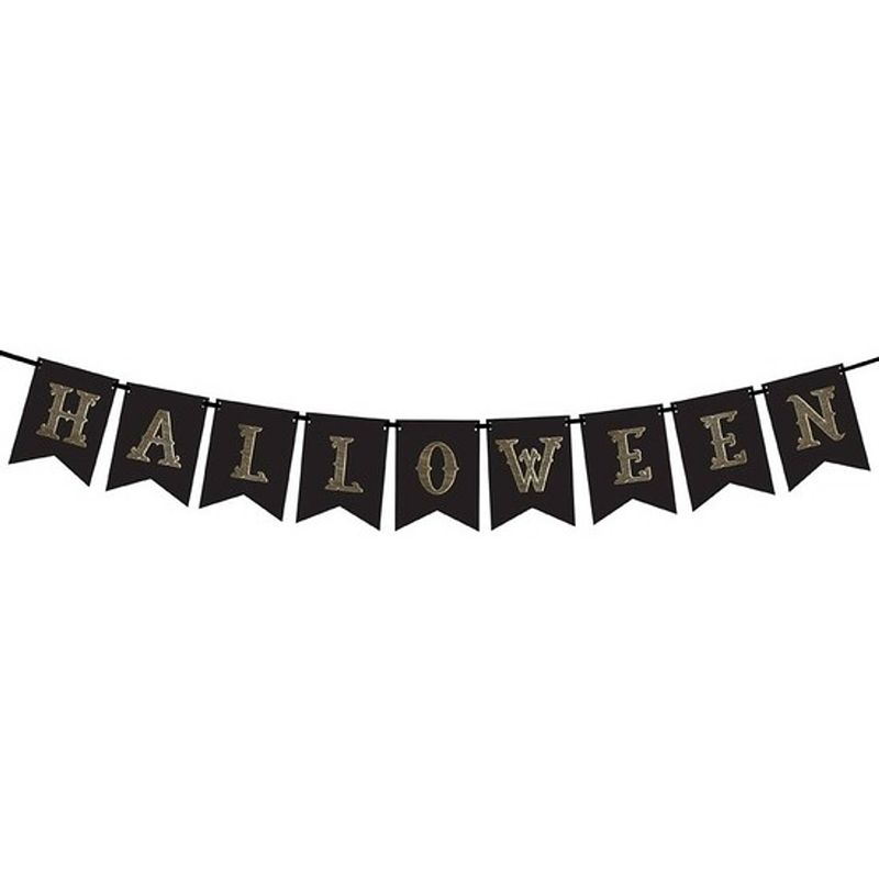 Foto van Halloween - zwarte halloween diy banner vlaggenlijn/slinger 20 x 175 cm - vlaggenlijnen