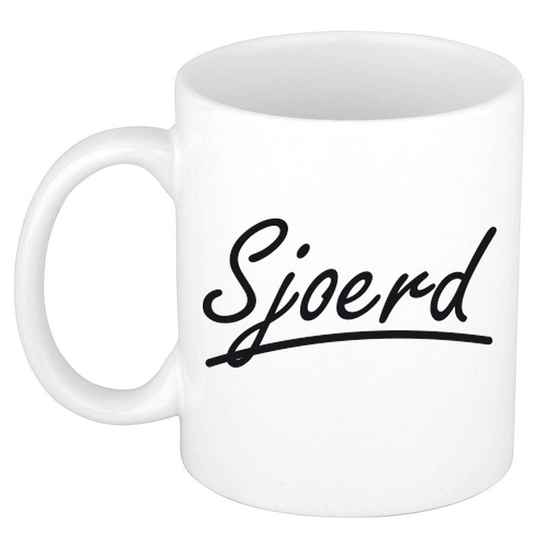 Foto van Naam cadeau mok / beker sjoerd met sierlijke letters 300 ml - naam mokken