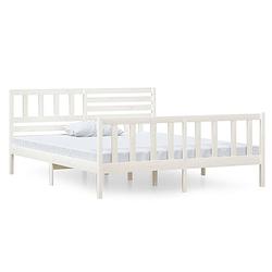 Foto van The living store bed grenenhout - wit - 195.5 x 146 x 100 cm - voor matras 140 x 190 cm - montage vereist