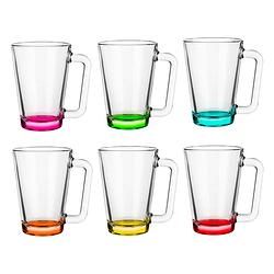 Foto van Glasmark theeglazen/koffie glazen met gekleurde basis - transparant glas - 12x stuks - 250 ml - koffie- en theeglazen
