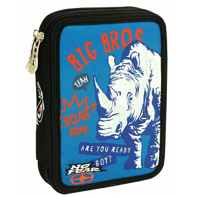 Foto van No fear etui neushoorn junior 20 cm polyester zwart 27-delig