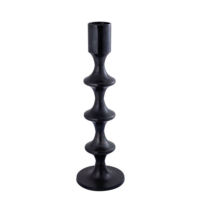 Foto van Ptmd taika black alu round candle holder tabs high