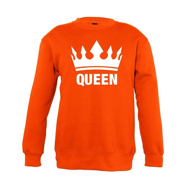 Foto van Oranje koningsdag queen sweater kinderen - oranje koningsdag kleding 3-4 jaar (98/104)