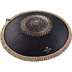 Foto van Meinl sonic energy octave steel black floral tongue drum, 16 inch, d kurd, 9 tonen