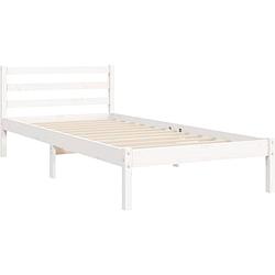 Foto van The living store massief grenenhouten bedframe - 195.5 x 95.5 x 100 cm - wit