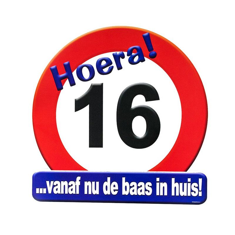 Foto van Hulde stopbord 16 jaar verjaardags cadeau/versiering - feestdecoratieborden