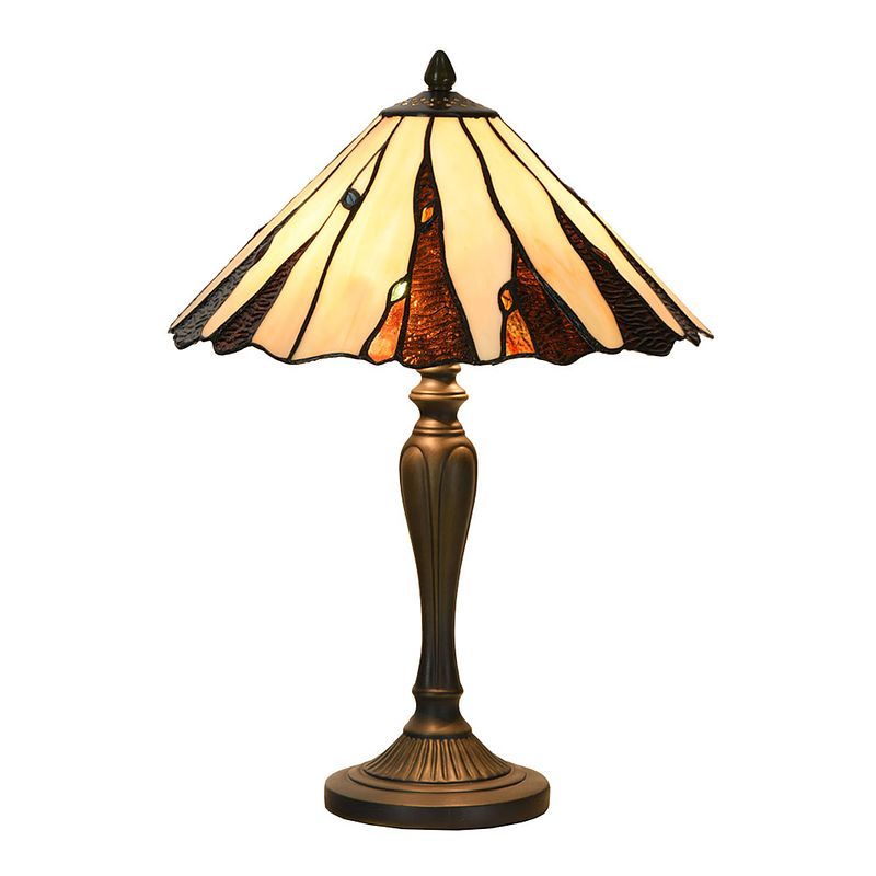 Foto van Lumilamp tiffany tafellamp ø 35x53 cm beige glas tiffany bureaulamp beige tiffany bureaulamp