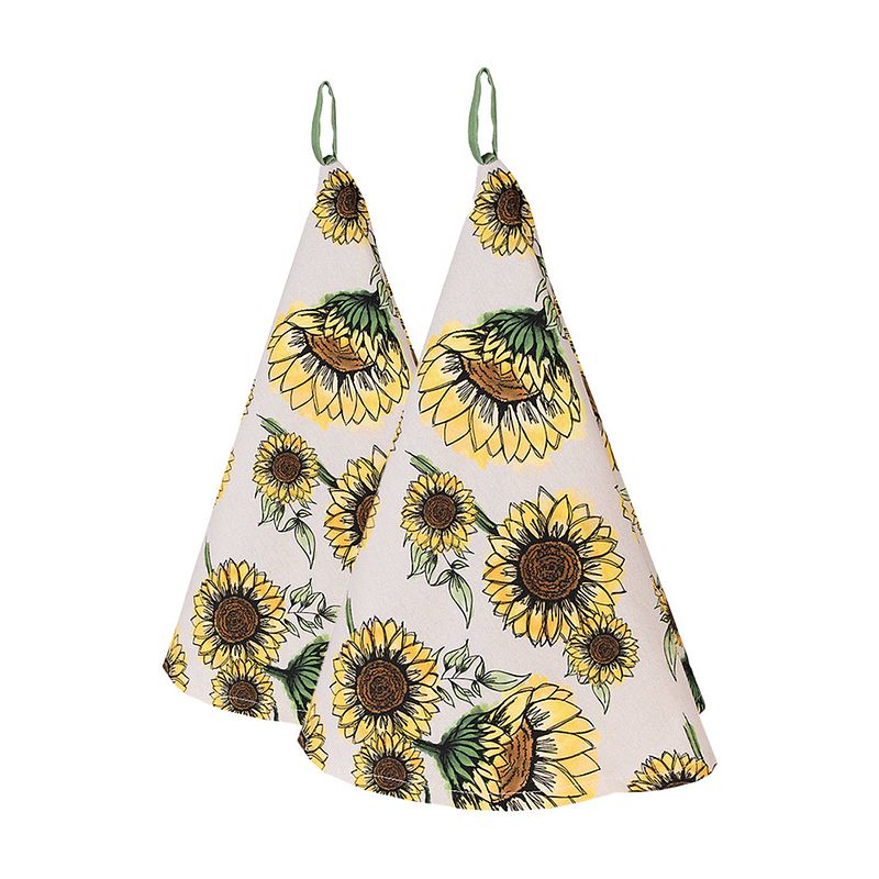 Foto van Haes deco - set van 2 theedoeken rond - ø 80 cm - 100% katoen - sunny sunflowers